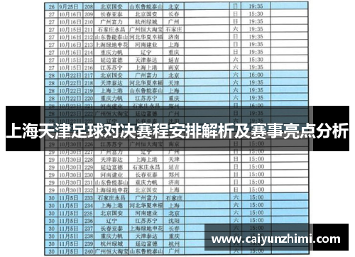 上海天津足球对决赛程安排解析及赛事亮点分析